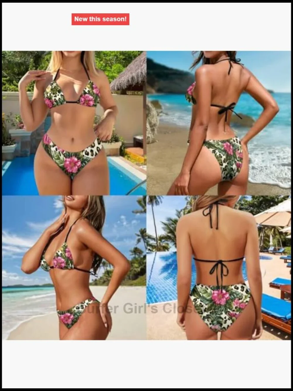 3-Piece Bikini Set with Cover Up Triangle Top Adjustable Straps Floral Pattern